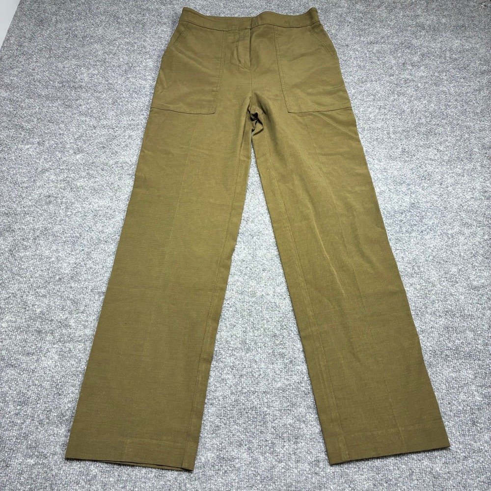 ZARA Women's Utility Pants Small Olive Green Straight Leg Front Patch Pockets